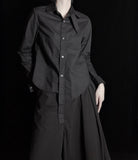 Yoji  Dark Wind Niche Design Irregular Wears Oblique Buckle Asymmetrical Slim Long-Sleeved Shirt Female Y2K