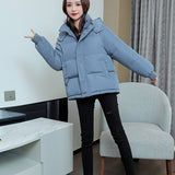 Clacive Winter Cropped Down Jacket Women Korean Fashion Solid Color Bubble Coats  New Hooded Parkas Female