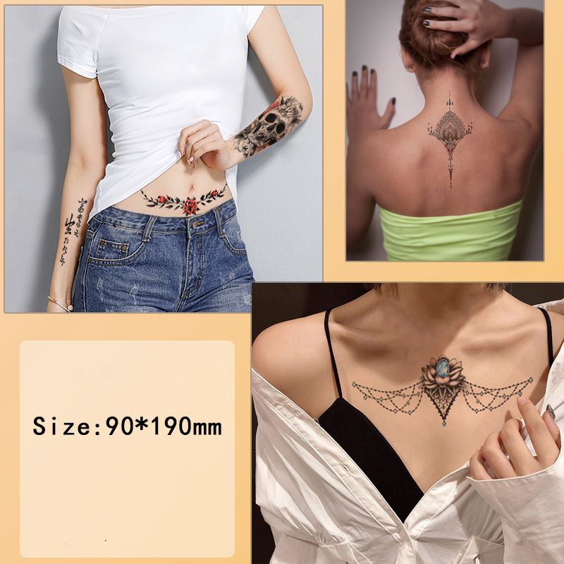 Clacive New Temporary Tatoo For Women Sexy Chest Waist Stickers Clavicle Big Faketattoo Art Deco Beauty Scar Waterproof Tattoo Stickers