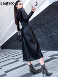 Clacive  Spring Black Maxi Leather Dress Women Long Sleeve Zipper Corset Long Tight Dress Faux Leather Dresses For Women
