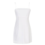 Women Summer Sexy Elegant Evening Party Slip Dress Boat Neck Sleeveless Solid Minidress High Waist White Black