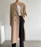 Clacive Stylish Loose Long Women Blazers Coats Belted  Autumn Double Breasted Female Full Sleeve Suit Jackets Ladies Blazer WJ184