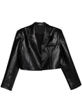 Clacive  Spring Black Casual Short Soft Light Pu Leather Jacket With Long Sleeve Spring  Womens Fashion Blazer Autumn Clothes