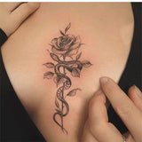 Clacive Waterproof Temporary Tattoo Sticker Rose Snake Design Body Art Fake Tattoo Flash Tattoo Chest Female Male