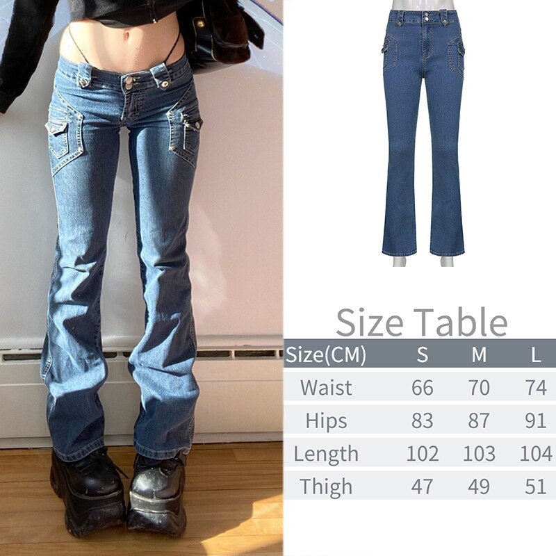 Clacive  Y2K Flare Women's Pants  Autumn Casual Jeans Vintage Trouser Cargo Oversize Wide Leg Pants Low Waisted Sweatpants