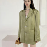 Clacive Autumn Green Acetate Glossy Blazers Women New Korean High Level Design Loose Suit Jacket Female