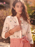 Clacive Floral Embroidery Women Shirt  Autumn Cotton Round Collar Full Lantern Sleeve Buttons Elegant Retro Office Lady Shirt