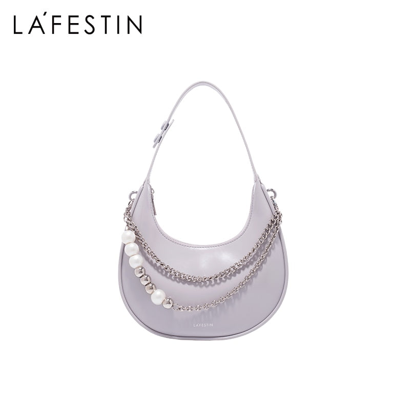 Clacive Designer Original  New Shoulder Messenger Bag Female Fashion Underarm Handbag Three-Dimensional Metal Pearl Chain