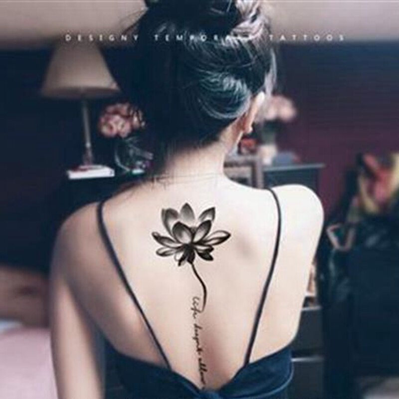 Clacive Black Lotus Totem Tattoo Stickers Waterproof Lasting Temporary Tattoo Sanskrit Art Fake Tattoo Back Arm Sexy Tattoos For Women