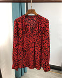Clacive Women Shirt  New Red Leopard Shirt Print Red Tone Is White And Thin V-Neck Viscose Crepe Top