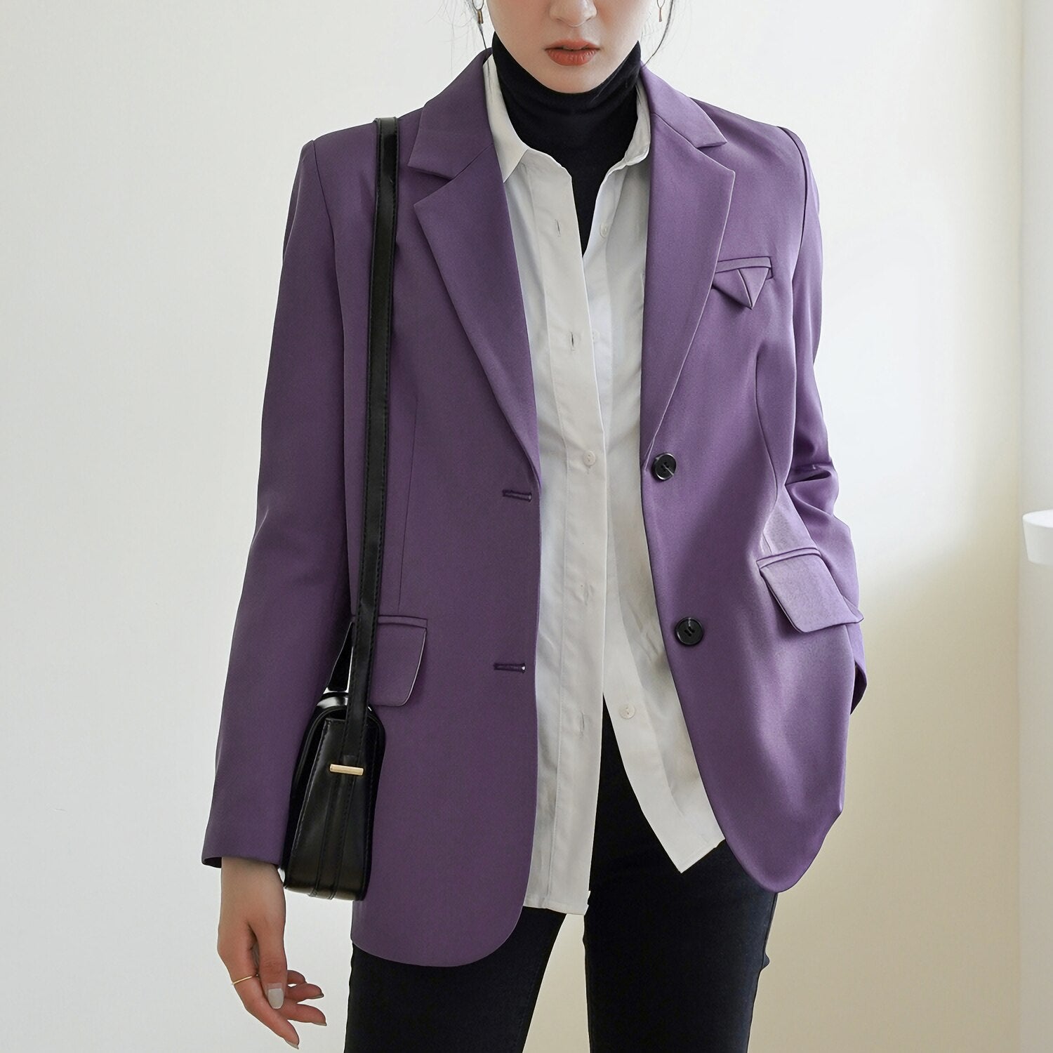 Clacive Elegant Women Loose Single Breasted Blazer Jackets Female Suits Coats OL Casual Blazers Outerwear  Spring Autumn WB81