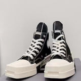 Clacive Black White High Top Square Toe Canvas Shoes Women  New Thick Sole Fashion Board Shoes Low Top Lace Up Casual Tennis Shoes