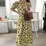 Women's  Summer Fashion Designer Brief V Neck Floral Long Dress Female Chic Casual Slim Dress TB670