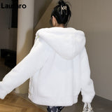 Clacive  Winter White Oversized Warm Soft Faux Fur Coat Women Long Sleeve Zipper Fluffy Jacket Loose Casual Furry Sweatshirt