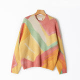 Clacive Multicoloured Print Jumper Autumn Women Round Neck Long Sleeves Kid Wool Mohair Pullover Tops Elegant Vintage Female Sweaters