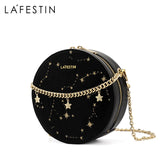 Clacive  New Fashion Shoulder Messenger Bags Gold Thread Embroidery Female Star Chain Small Round Purse Niche Crossbody