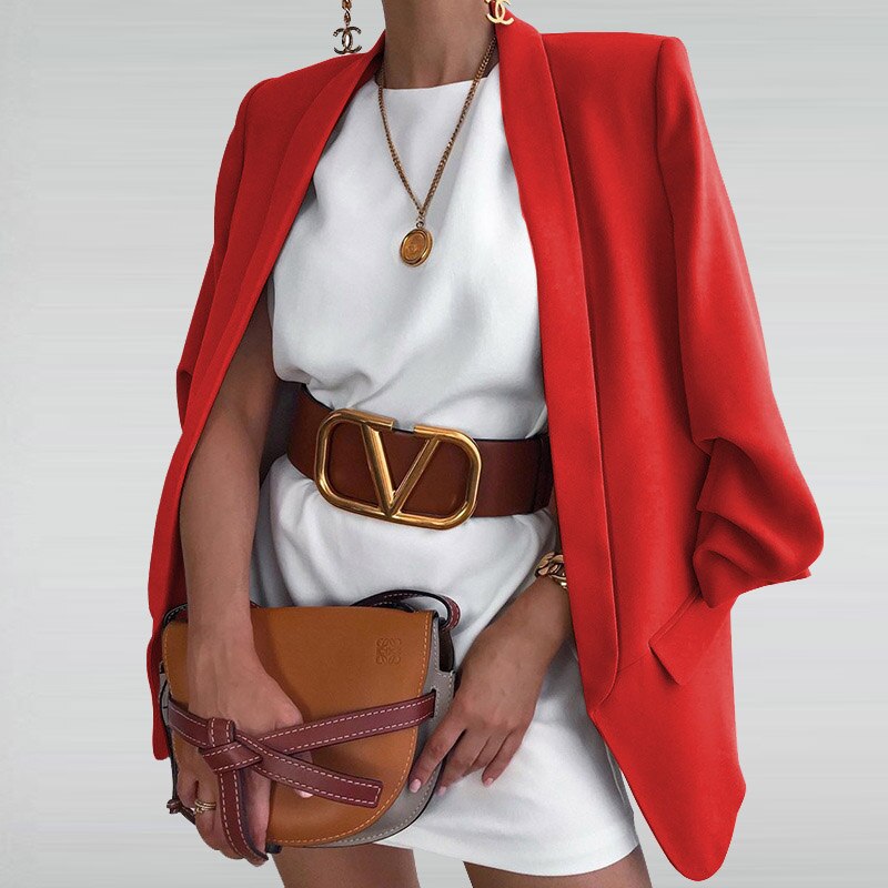 Clacive  Autumn  New Office Lady Elegant Lapel Slim Cardigan Suit Fashion Solid Modern Women Formal Jacket Casual Long Sleeve Jacket