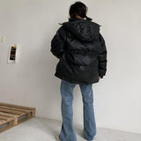 Clacive Winter New Hooded Down Jacket Women Korean Loose Warm Black Puffer Jacket Autumn  Cropped Coats Female