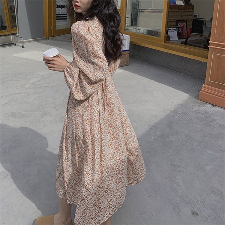 Clacive  New  Women Spring Summer Dresses With Flowers Floral Fashionable Korean Style Vintage Oversize Long Dress