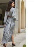 Autumn Women Long Sleeve Shirt Dress Button Loose Style Minimalism  Collection Long Blouses Dress Grey  New