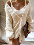 Clacive Oversized Knit Cardigan Sweater Set Women V-Neck Autumn Winter Knitted Twist Sweater Dress Winter Ladies Fashion Knitwear