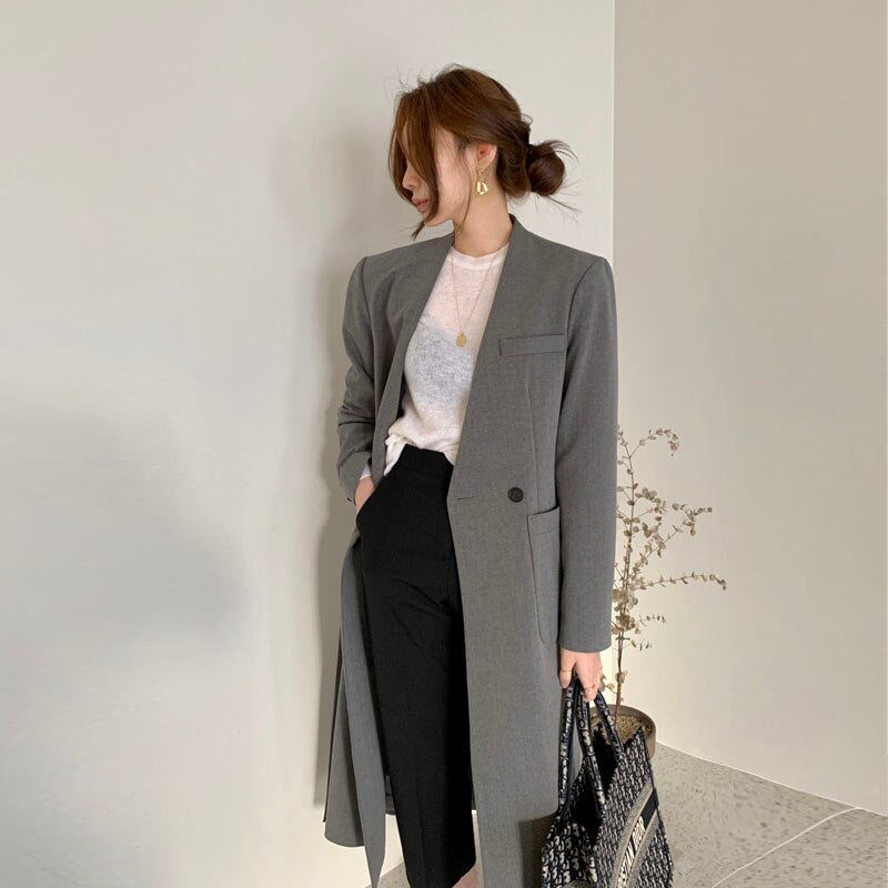 Clacive  Style Woman Long Coat Elegant Women Clothes  Long Sleeve Solid Color Loose Outwear Ladies Work Office Jacket