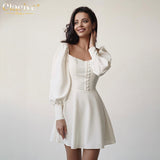 Clacive Sexy Slim Square Collar Women'S Dress Winter Long Sleeve Bodycon Mini Dresses Elegant Party Dress For New Year