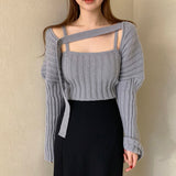 Clacive New Camisole Knitted Cardigans Women Two Piece Sets  Autumn Sweater Jacket Woman Fashion Casual Cropped Sweaters Female