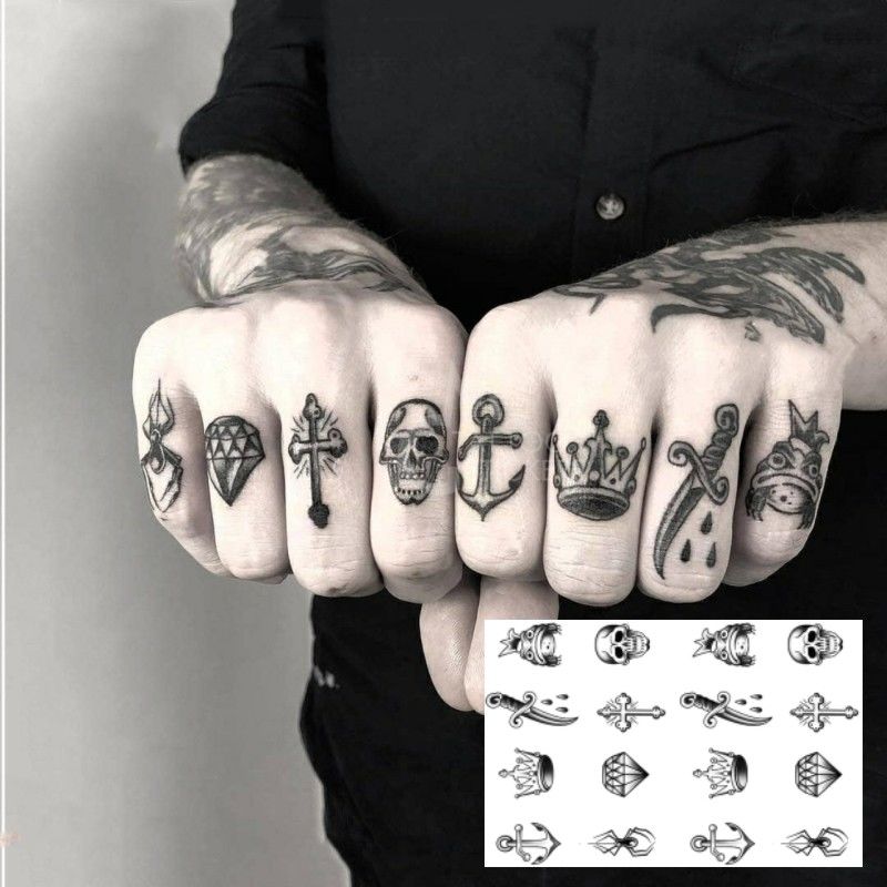 Clacive Small Stickers Finger Temporary Tattoo Stickers Men Women Cross Diamond Spider Crown Art Fake Tattoo Finger Cool Tattoo Stickers