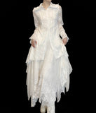 Dark Wind  Niche Design White Micro-Transparent Embroidery Lace Palace Retro Fairy Blouse Jacket Female Top Y2K