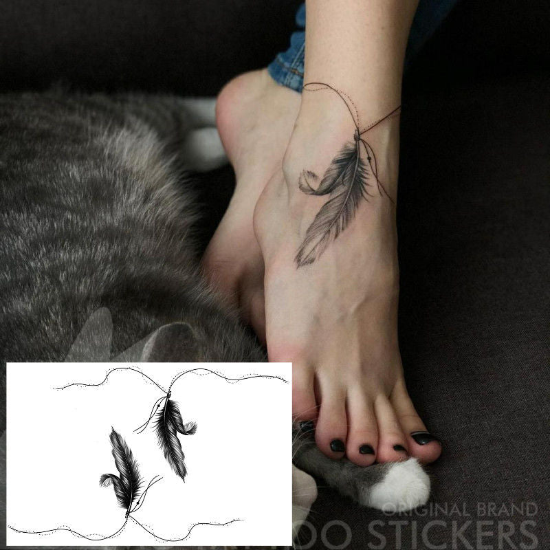 Clacive Ankle Feather Anklet Sexy Tattoo Stickers Waterproof Green Leaf Watercolor Tattoo Art Fake Temporary Tattoos Clavicle Shoulder