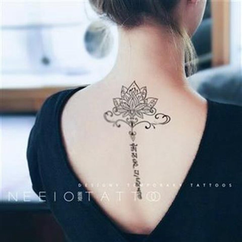 Clacive Black Lotus Totem Tattoo Stickers Waterproof Lasting Temporary Tattoo Sanskrit Art Fake Tattoo Back Arm Sexy Tattoos For Women