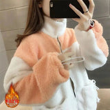 Clacive  Warm Lamb Cashmere Jacket For Women Korean Fashion Patchwork Wool Outerwear Woman Winter Thick Add Velvet Casual Coats