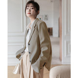 Clacive Korean Blazers For Women Elegant Stylish Autumn  New Loose Long Sleeve Jackets Office Ladies Button Up Coats