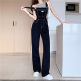 Clacive  Black Denim Jumpsuit Women High Waist Streetwear Overalls Jumpsuits Pockets Straight Jeans Women