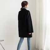 Clacive Winter Coat Women Jackets Long Sleeve Double Breasted Fashion Female Blends Suit Causal Loose Elegant Black Outwear