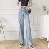 Clacive Vintage Chic Jeans Women's New Loose Straight Denim Trousers Female High Waist Wide Leg Pants High Street