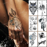 Clacive Small tattoo sticker waterproof dreamcatcher feather compass sun moon tattoo on hand wrist armband sleeve temporary tattoos cute