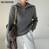 Fashion Thick Turtleneck Zipper Pullover Sweaters Women Loose Long Sleeve Female Solid Knitting Jumpers Autumn Winter