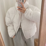 Clacive Winter Crop Corduroy Jacket Women Korean Chic Fashion Parka Femme  New Thick Warm Bubble Coats