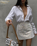 Clacive Fashion Slim Glitter Women'S Skirt Summer Elegant High Waisted Mini Skirts Bodycon Party Club Female Clothing