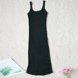 Clacive Black Fancy Knit Dress Summer Femme Round Neckline Elegant Sleeveless Dresses Vintage Casual Robe Longueur Midi Sans Manches