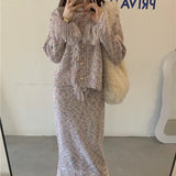 Clacive  Style Knitted Two Piece Set Women Outfits Long Sleeve Sweater Cardigans + Long Skirt Suits Vintage Tassel 2 Piece Sets