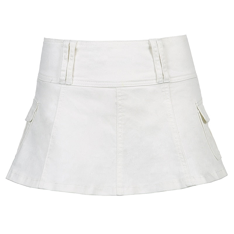 Clacive Big Pocket Mini Skirt Y2k Zipper Short Skirt Harajuku Denim Skirt Women Goth Black Skirts Streetwear Cargo Skirt