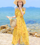 Women's Summer Strapless Flower Print Long Chiffon Dress Lady's Sexy Backless Long Beach Vacation Bohemia Dress TB342