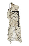 Single Shoulder Long Sleeve Oblique Collar Chiffon Long String Dress Beach Polka Dot Irregular Holiday Women Clothing