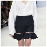 Summer White Shirt And Black Hollow Skirt  Fashion Women's Clothing Two Piece Set Hight Quality