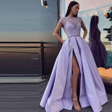 Clacive New Arrivals Women's Sexy V-Neck Slit Formal Prom Gown Lace Long Sleeve Evening Dress