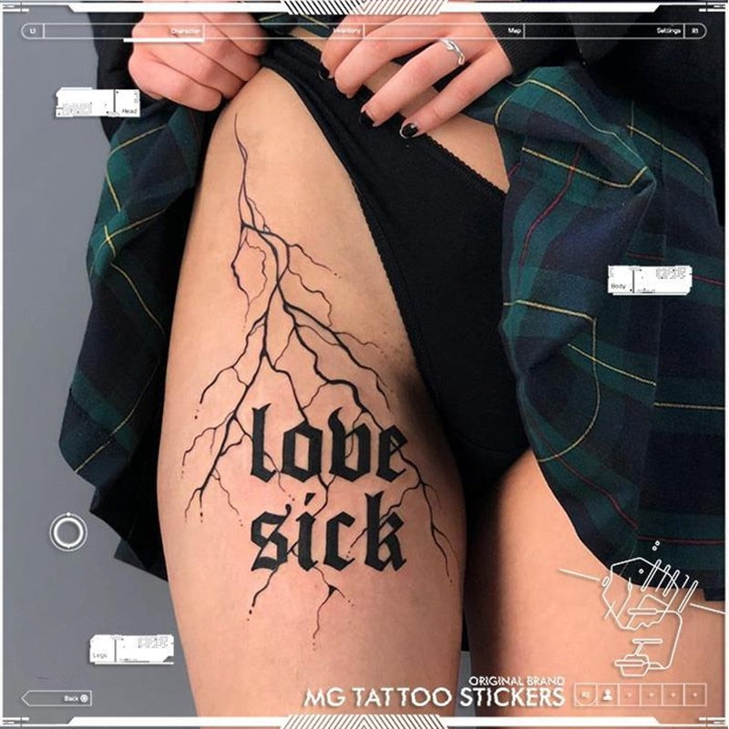 Clacive Gothic English Temporary Tattoo Sticker For Men Women Flower Body Lightning Crack Dark Waterproof Letter Pattern Tattoo Stickers