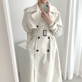 Clacive Elegant Turn-Down Collar Loose Trench Coats Women Double Breasted Full Sleeve White Belted Windbreaker  Autumn Winter TR69